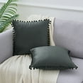 thumbnail image 2 of REGALWOVEN Pack of 2 Velvet Pillow Covers with Pompoms  Decorative Pillow Cases Fringe Cushion Covers Dark Gray 16" x 16", 2 of 6