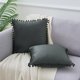thumbnail image 2 of REGALWOVEN Pack de 2 fundas de almohada de terciopelo con pompones, fundas decorativas de almohada con flecos, color gris oscuro 18" x 18", 2 of 6