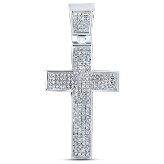 Diamond Queen Sterling Silver Mens Round Diamond Roman Cross Charm Pendant 1/2 Cttw