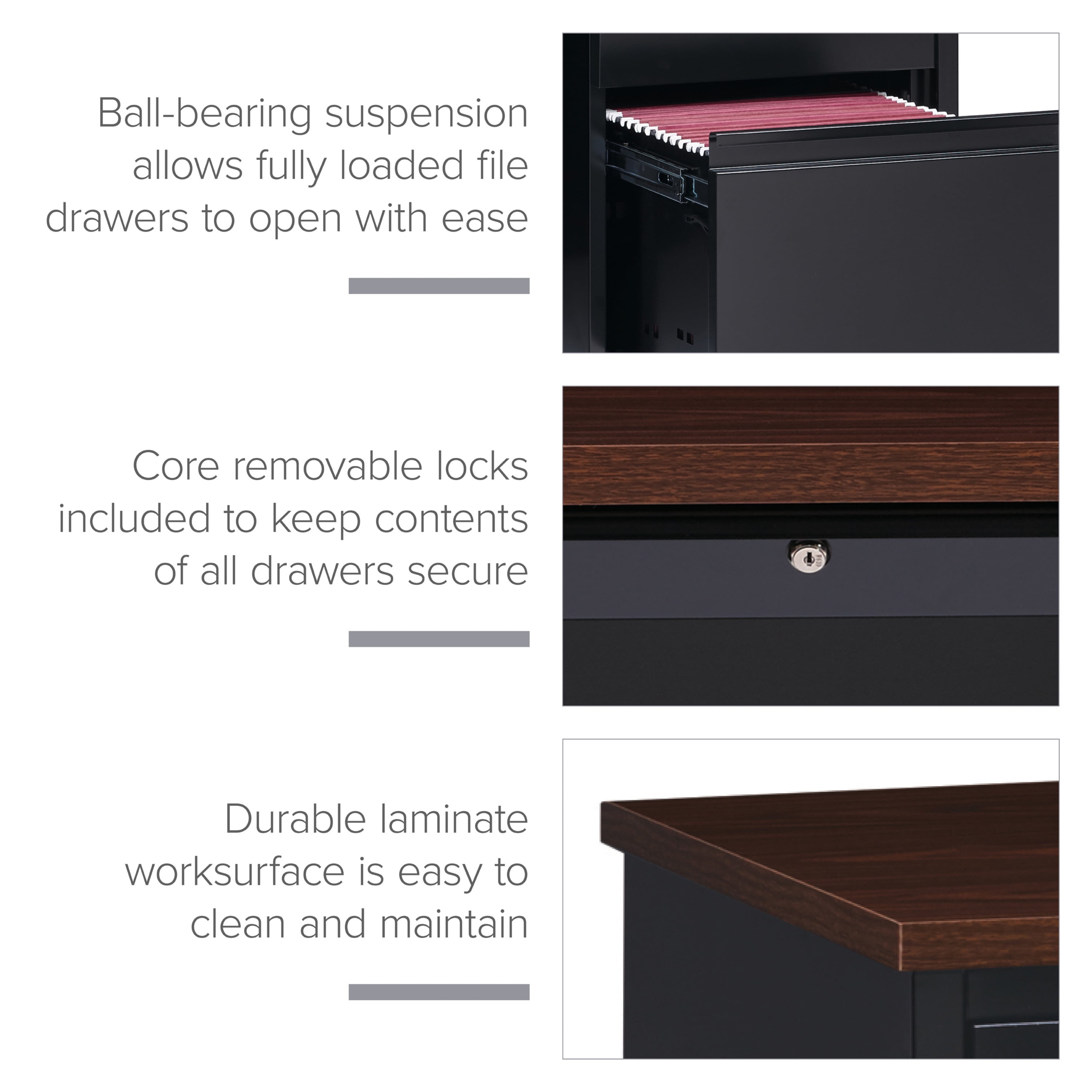 HIRSH Office Desk: Executive Desks Series, 60 in Overall Wd, 29 1/2 in, 30  in Overall Dp, Brown Top