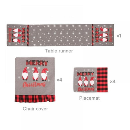 

9 Pcs Christmas Table Runner Placements Chair Cover Christmas Banner Red Black Buffalo Plaid Check Christmas Indoor Decorations for Dining Table Holiday Table Mat Set