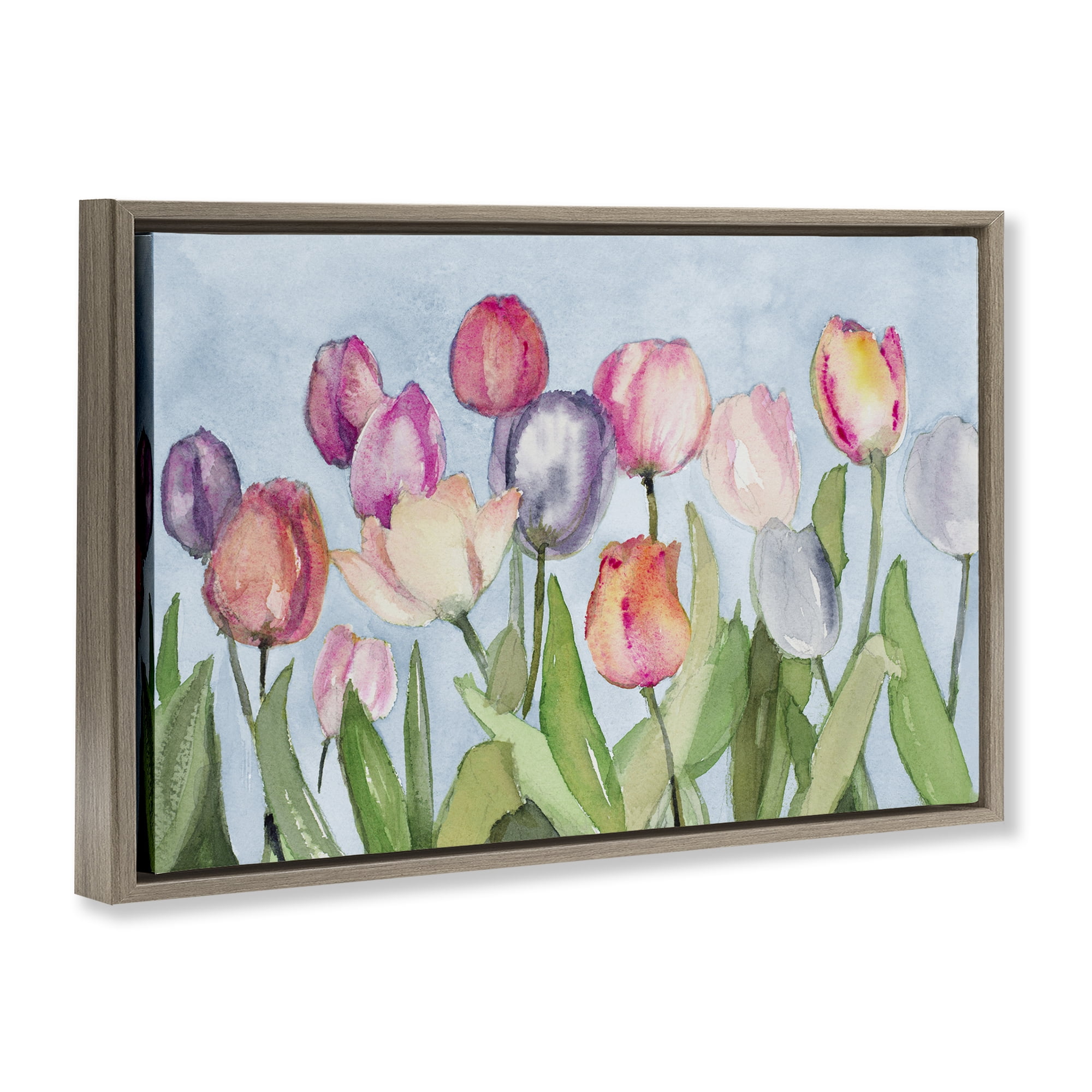 Stupell Industries Soft Tulip Field Plants & Flowers Painting Brown Floater Framed Canvas Art Print Wall Art, 31 x 21