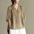 thumbnail image 5 of Dazajoo Women's Embroidered Boho Peasant Gauze Tunic Blouses Bohemian Loose Fit Floral Shirt 2025 Ruffle Front Tops,Khaki,M, 5 of 5