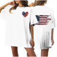 thumbnail image 1 of Camiseta de Cuello Redondo Impresa Delantera Y Trasera Del Día de la Independencia de las Mujeres, Tops Cortos Casuales para las Mujeres, 1 of 5
