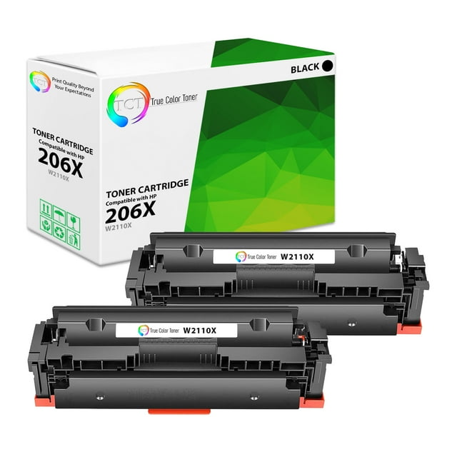 TCT 206X Black Toner Cartridge 2 Pack - Compatible Replacement for HP 206X W2110X Black High Yield Works With HP Color LaserJet Pro M255dw M282 Printers (1,350 Pages)