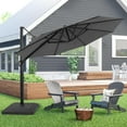 thumbnail image 5 of CozyHom 11 FT Offset Hanging Outdoor Market Patio Umbrella, Cantilever Umbrella With Base, Big Heavy Duty Base Outside Umbrella, 4" Thick Aluminum Pole, Gray, 5 of 20