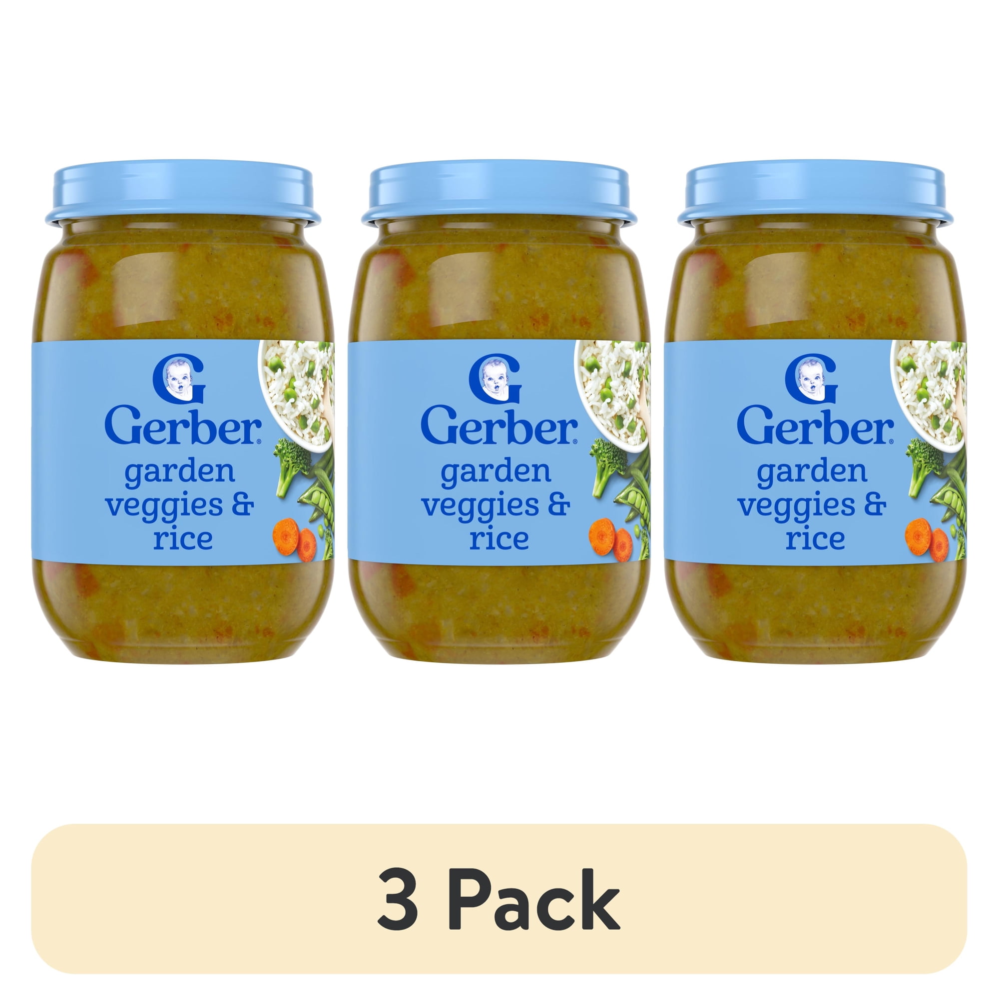 (3 pack) Gerber 3rd Foods Natural for Baby Veggie Power Baby Food, Garden Veggies & Rice, 6 oz Jar