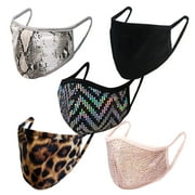 PRO MC 5Pcs Unisex Animal Print & Sequin Variety Pack Face Mask Protect Reusable Comfy Washable Made In USA Masks