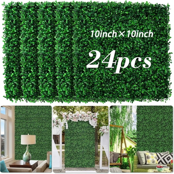 FSZNKJ Artificial Boxwood Panel 24pcs, 10in x 10in – Faux Green Wall for Indoor/Outdoor Use, Perfect for Garden, Office, and Home Decor