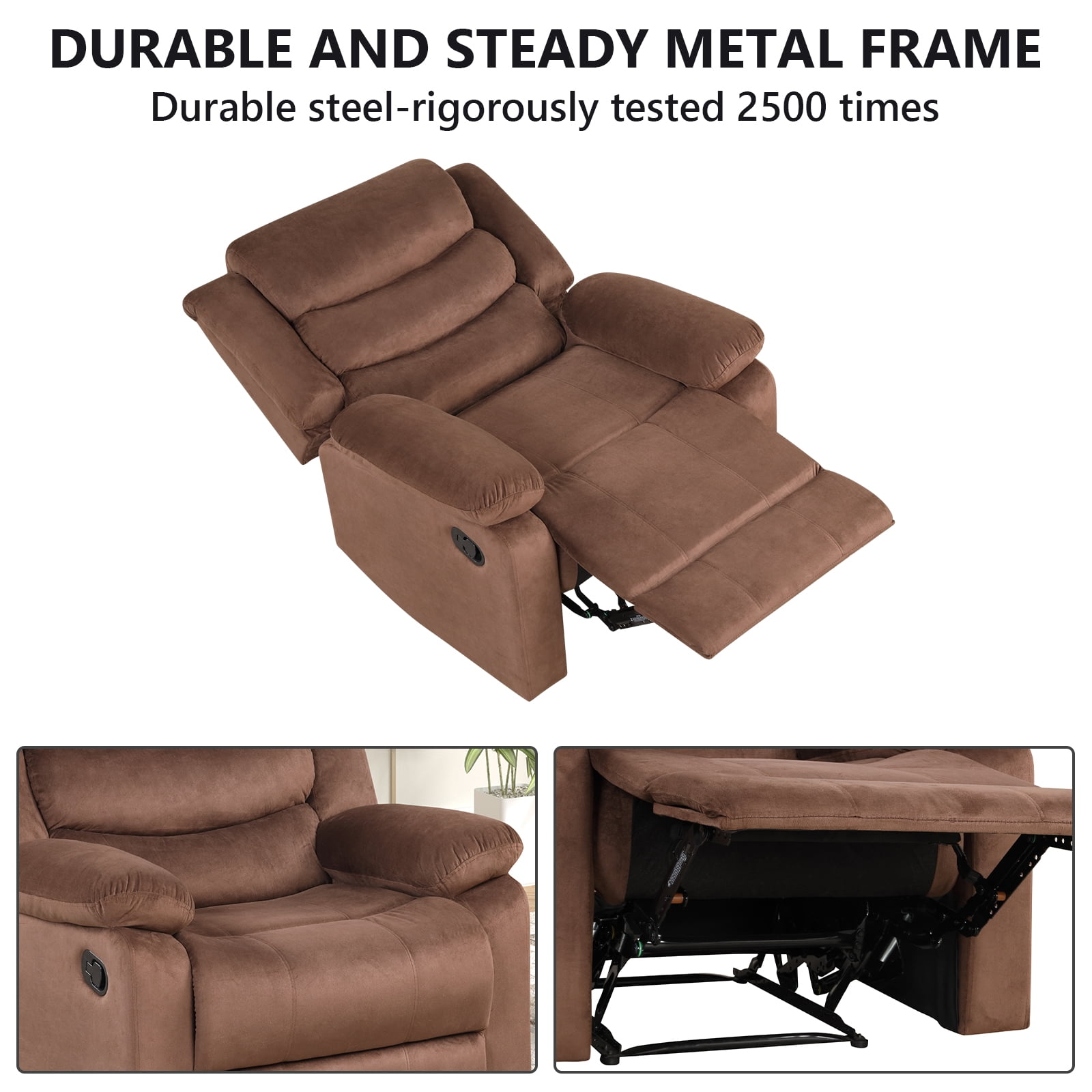 Bonzy Home Modern Comfort Reclining Chair Breathable Fabric Recliner Chairs, Brown