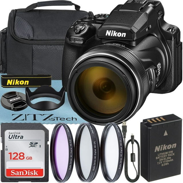 Nikon COOLPIX P1100 125x Super Zoom Compact Digital Camera + SanDisk 128GB Memory Card + Tripod + ZeeTech Basic Bundle