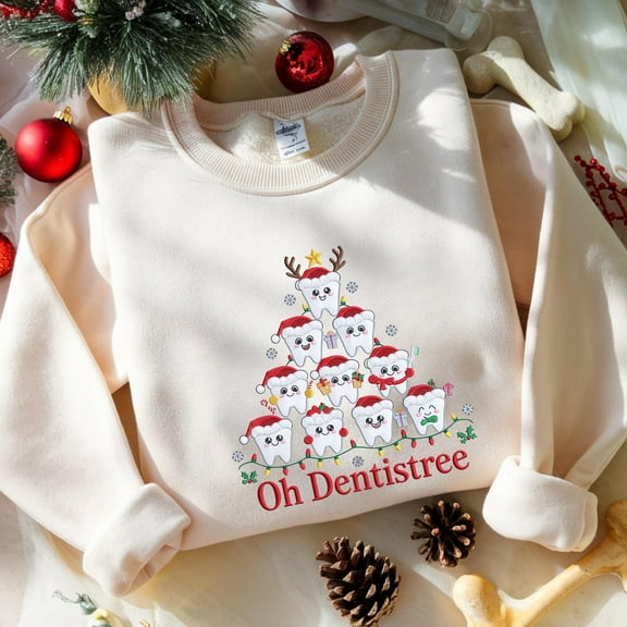Oh Dentistree Embroidered Sweatshirt, Funny Christmas Teeth Embroidery Shirt, Xmas Dental Squad Gift