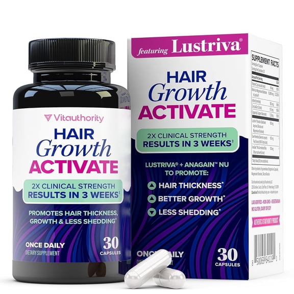 Vitauthority Adult Hair Growth Activate, Lustriva & AnaGain Nu Biotin Capsules, Unflavored, 30 Count