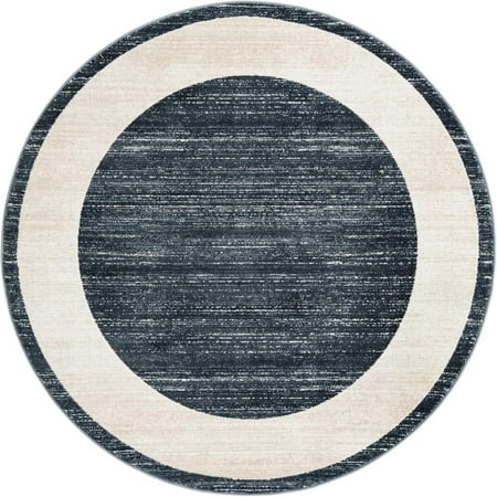 Jill Zarin Uptown Collection Area Rug - Yorkville (5' 3" Round Navy Blue/Ivory)