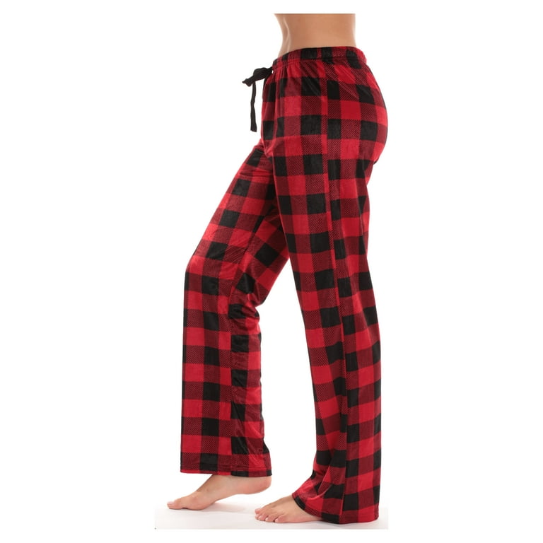 followme Silky Fleece Buffalo Plaid Pajama Pants for Women (Red Buffalo  Plaid, Small) 