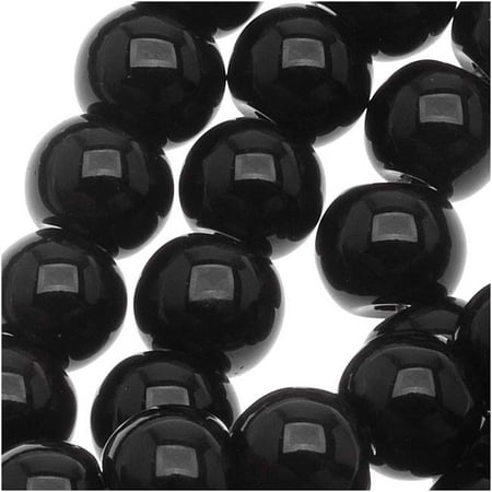 Glass 14' Strand - Jet Black Glass Simulated Onyx 6mm Round Beads / 16 Inch Strand