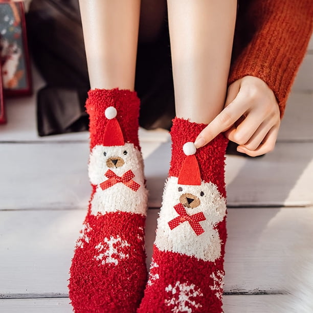 Medias Navideñas con Diseño de Papá Noel, Muñeco de Nieve y Reno, Puños de Piel Sintética, Cálidas y Gruesas para El Invierno, Decoración para La Chimenea, Accesorio para Fiestas Navideñas, Multicolo