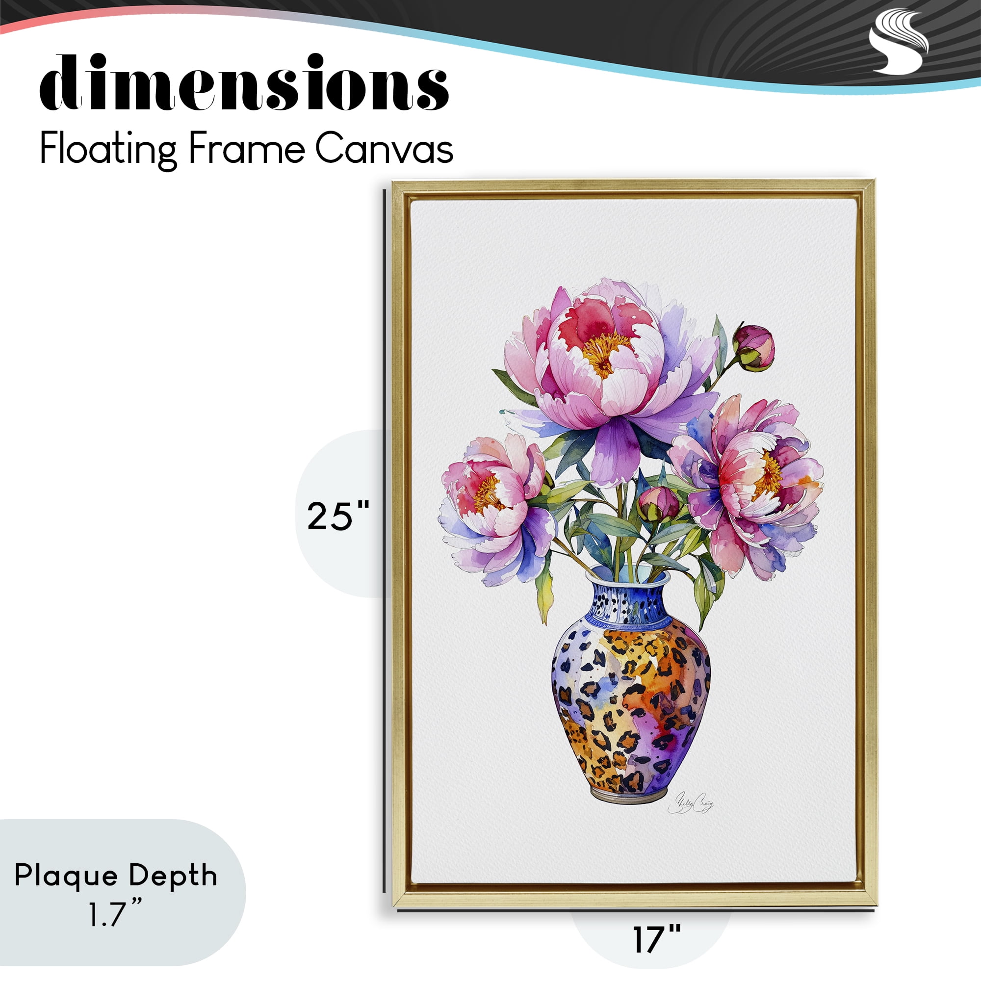 Stupell Industries Fierce Blooms Flower Vase Gold Framed Floater Canvas Wall Art, design by Shelly Craig