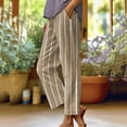 thumbnail image 2 of Wide Leg Pants for Women Ladies Striped Pocketed Straight Tube Loose Stretch Yoga Color Contrast Long Pant Slacks for Women Khaki S, 2 of 6