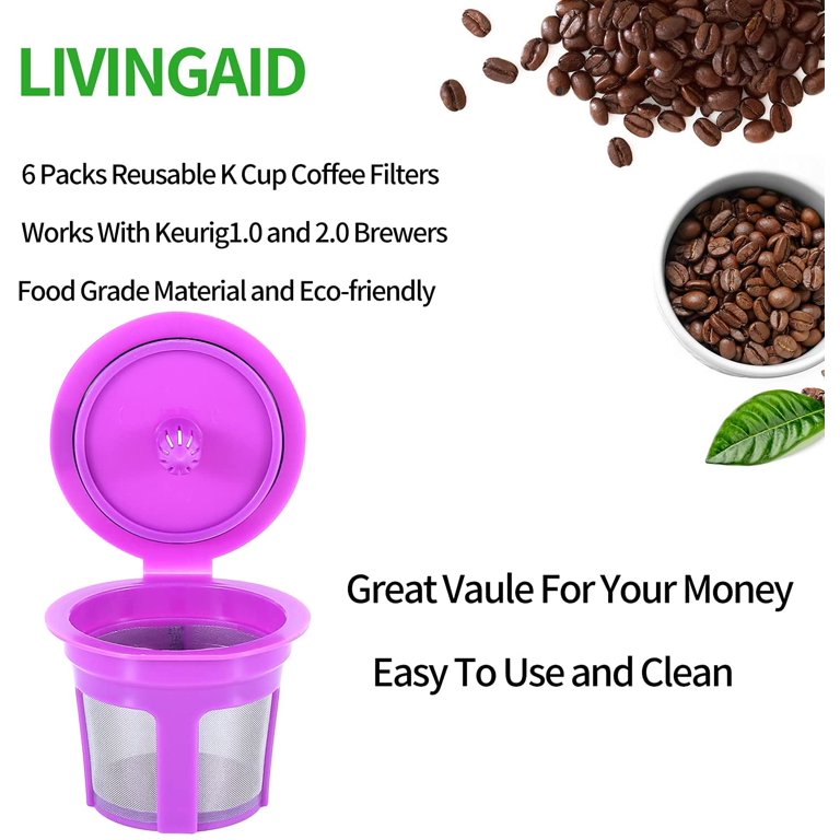  Reusable K Cups 8 Packs for Keurig 2.0 1.0 Coffee Maker,  LivingAid K Cup Reusable with Stainless Mesh Universal Refillable K Cups  for Keurig Brewers K55 K200 K300 K400 K500 and