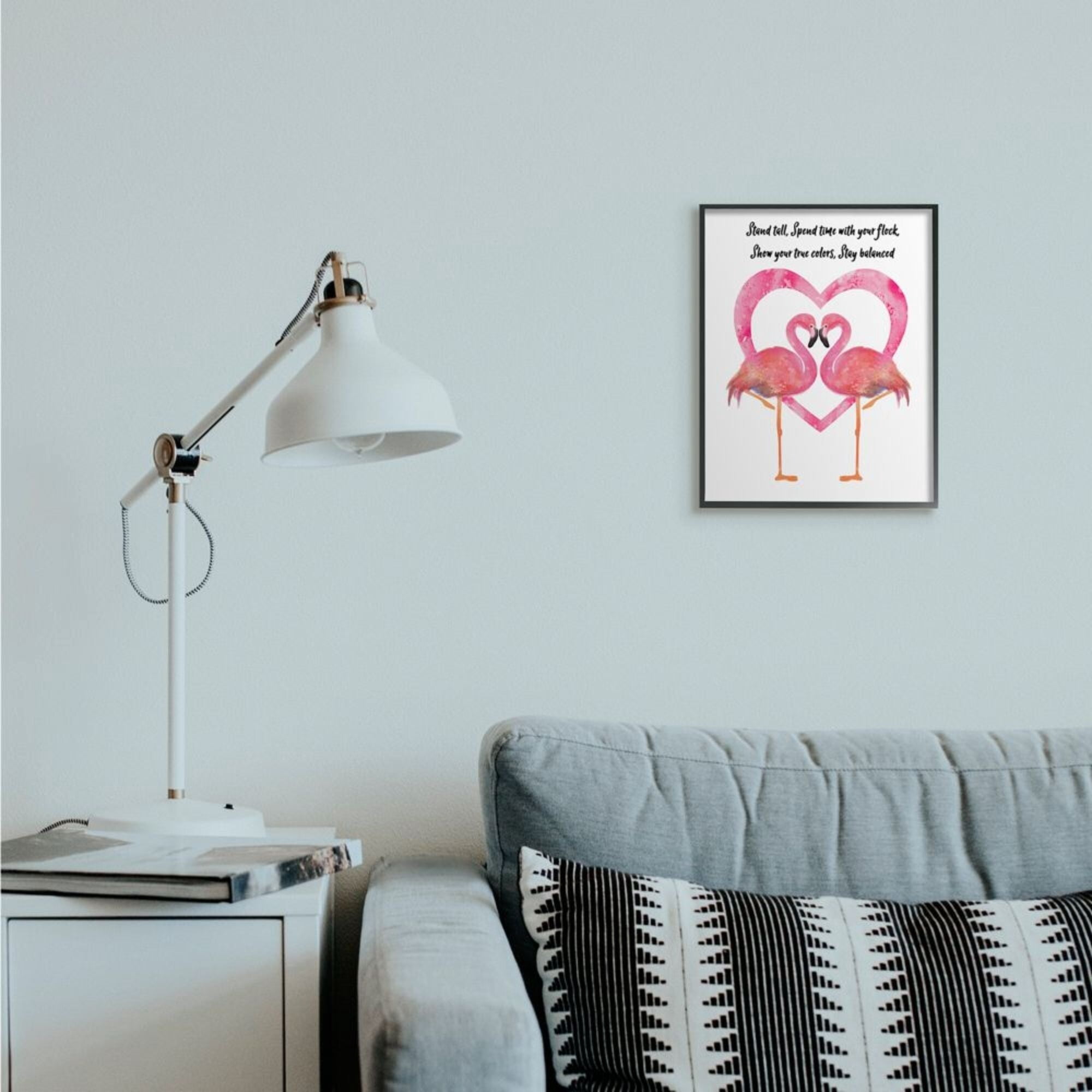 Stupell Industries Stand Tall Phrase Pink Flamingo Bird Heart Design by Lisa Lane, 24" x 30", Black Framed