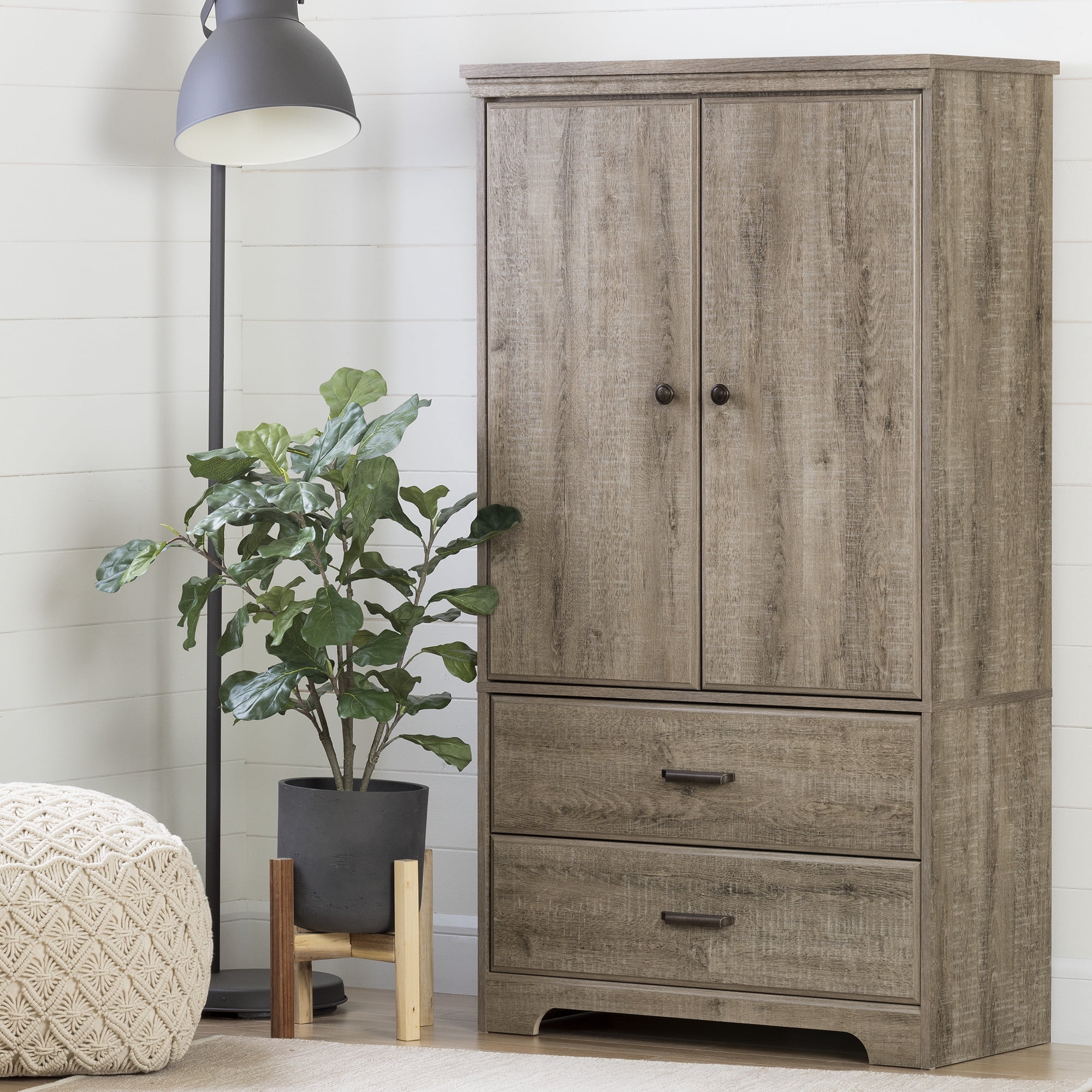 South Shore Versa 2-Door Armoire with Drawers, in Weathered Oak