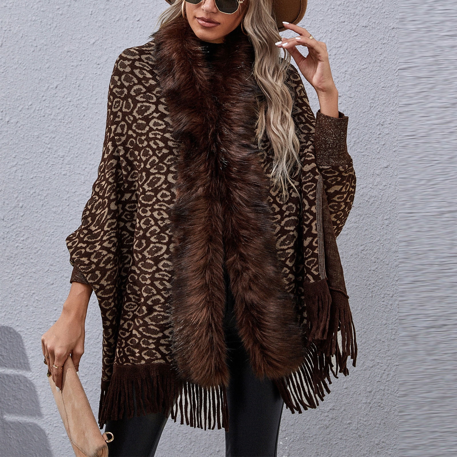 Leopard Fur Collar Knit Cardigan
