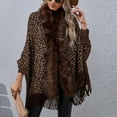 thumbnail image 2 of Lindreshi Sweaters for Women Trendy Women Fashion Casual Knitted Leopard Print Collar Tassels Sweater Long Sleeve Cardigan Tops, 2 of 6