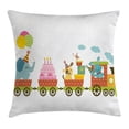 thumbnail image 1 of Birthday Decorations for Kids Throw Pillow Cushion Cover, Happy Cartoon Cake Animals Balloons in a Party Train Image, Decorative Square Accent Pillow Case, 24 X 24 Inches, Multicolor, by Ambesonne, 1 of 2