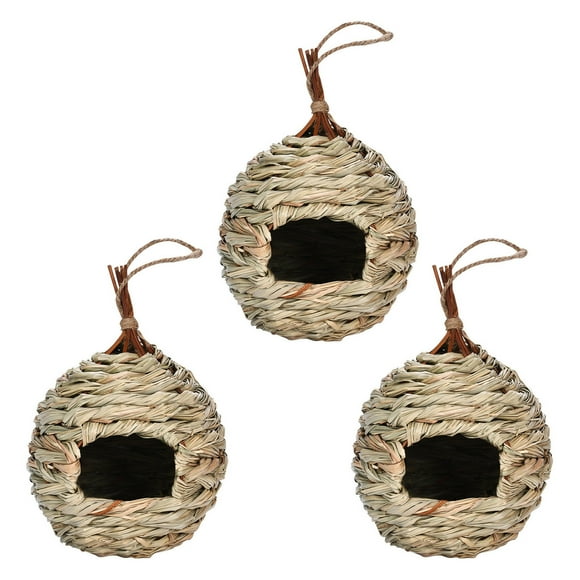 3 Pack Hummingbird House Outdoor Hanging Natural Grass Hanging Bird House Hand Woven Hummingbird Nest Large Bird House For Garden Window Outdoor Home Squirrel Feeder Bungee