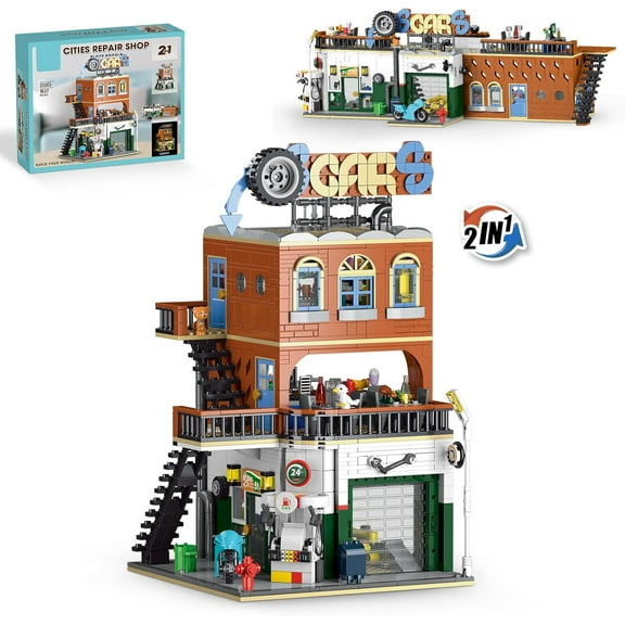 Remocguys 2-in-1 City Garage Building Set with LED Compatible with Lego Car Repair Shop for Adults Boys 1637 Pcs