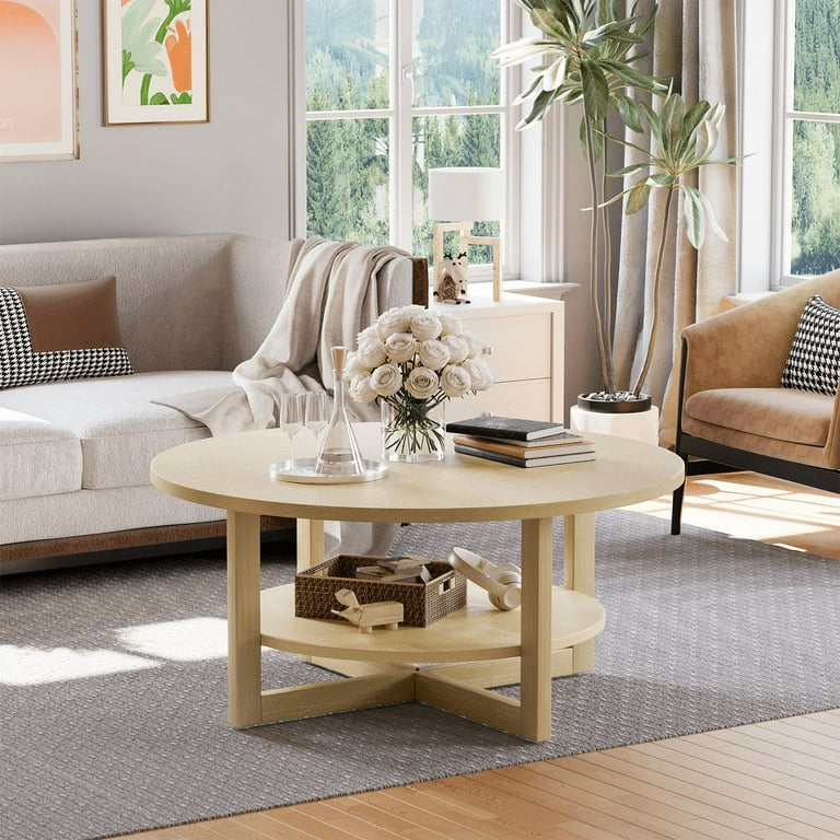 Solid wood round coffee table deals