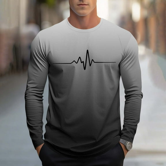 COSFO Casual Men T Shirts Cotton Gradient Long Sleeve Tops Loose Crew Neck Workout Pullover Graphic Tees