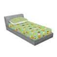 thumbnail image 2 of Ambesonne Emoji Fitted Sheet & Pillow Sham Set, Funny Faces Happy Surprised, Twinxl, Almond Green Yellow, 2 of 2