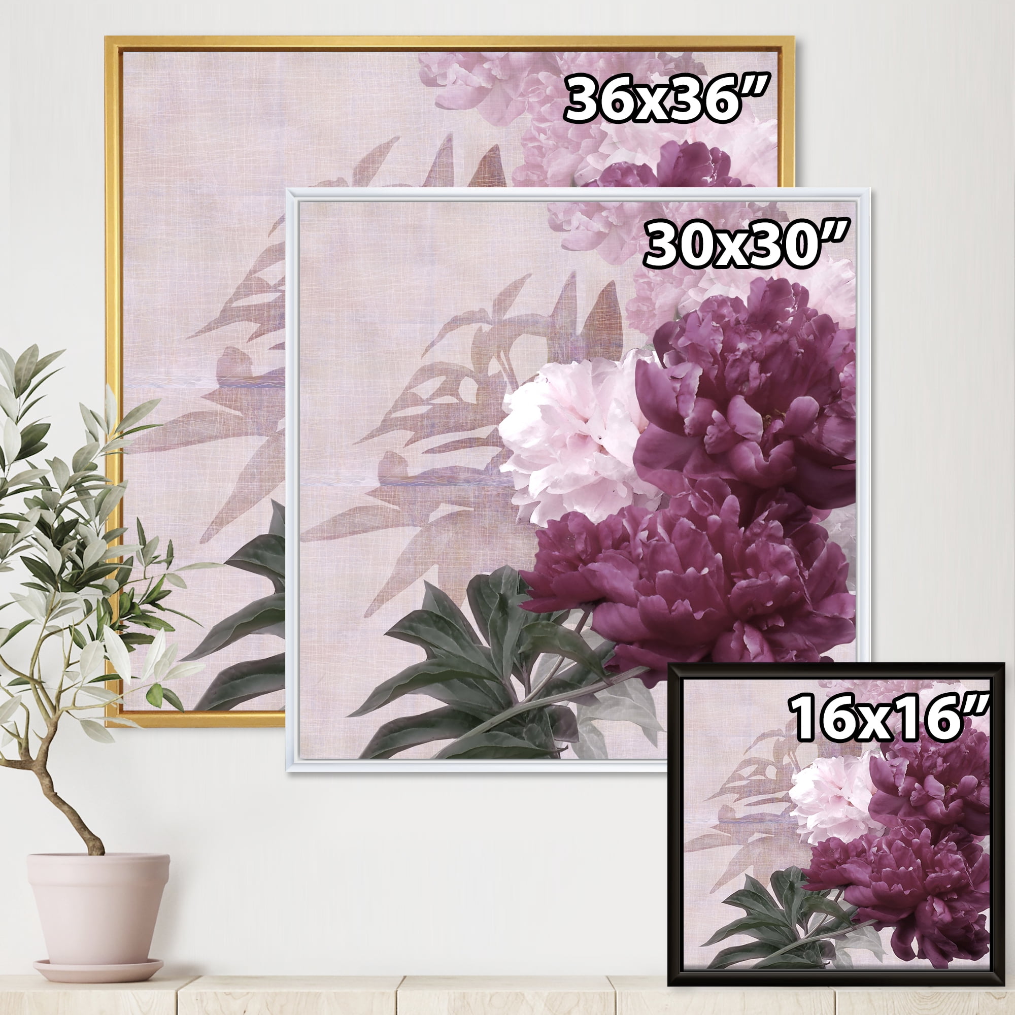 Designart 'Ancient Pink and Purple Flowers I' Traditional Framed Canvas Wall Art Print