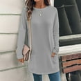 thumbnail image 2 of Crewneck Sweatshirts Women Scoop Neck Comfort Loose Fitting Long Sleeve Solid Color Long Sleeve Tops for Woman with 2 Pockets Gray Size 3XL, 2 of 5