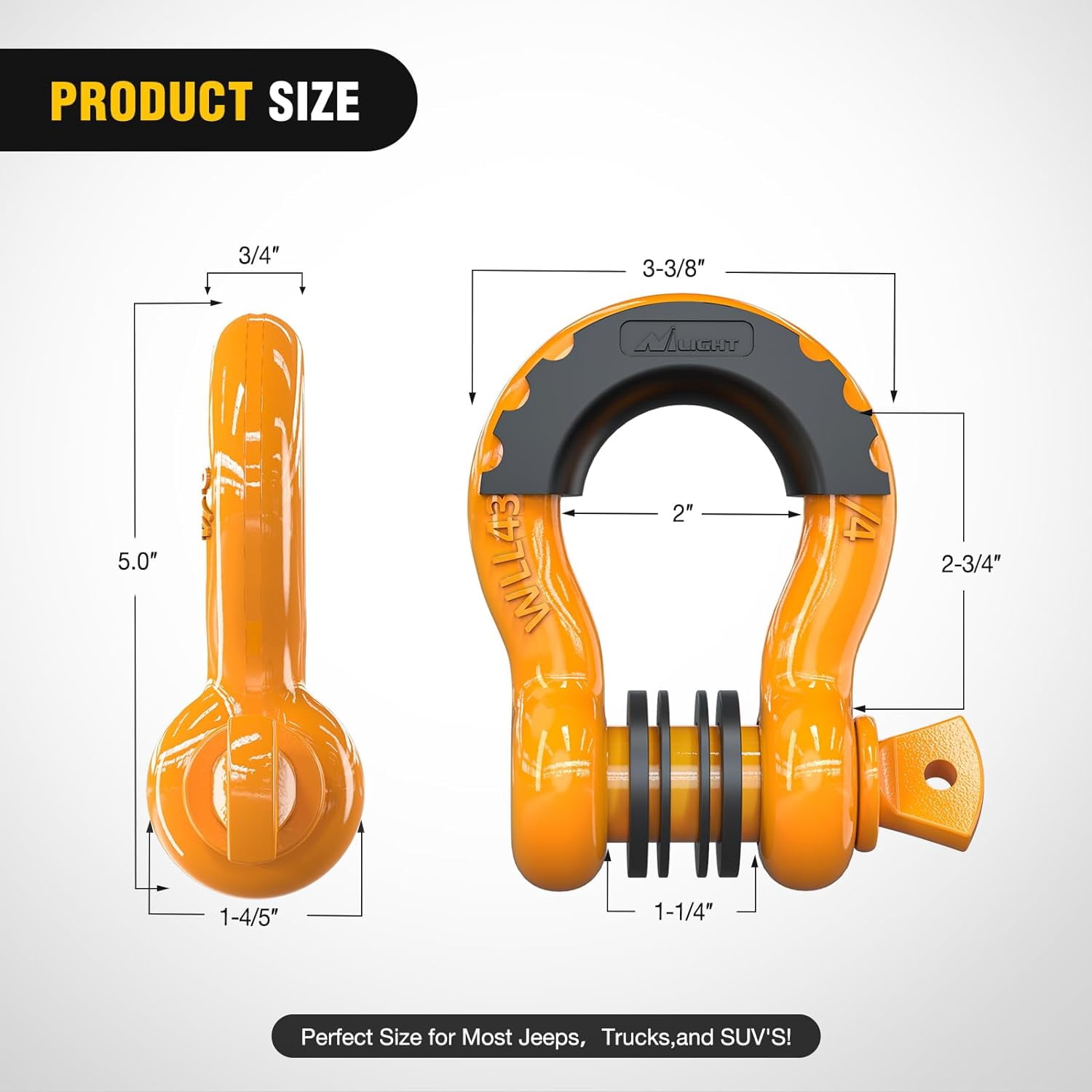 Nilight 2 Pcs 3/4" D-Ring Shackle with 7/8" Screw Pin 41,887lbs Break Strength, Heavy Duty Off Road Recovery Shackle with Isolators Washers for Use with Tow Strap, Winch, Off-Road Jeep Truck Vehicle