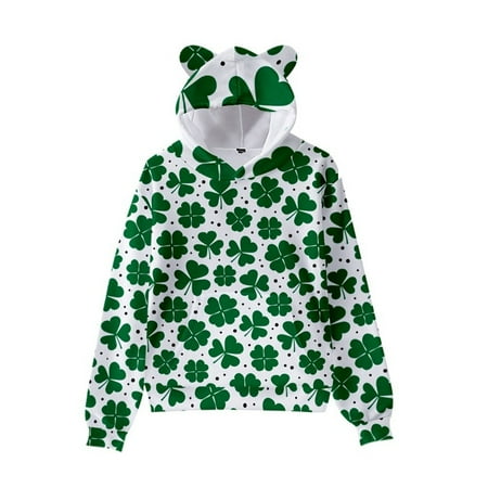 

THE WILD General Children s Sweater St Patrick s Print Cute Cat Ear Hat Long Sleeve Sweater