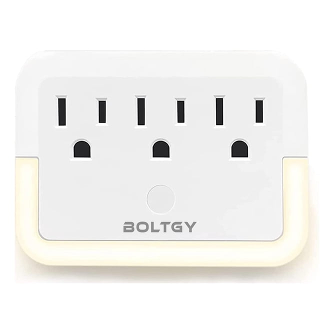 Adaptador de pared y extensor de enchufe BOLTGY de 3 salidas con luz nocturna LED