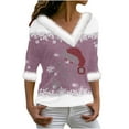 thumbnail image 2 of Économies de Rentrée! Aqestyerly Hauts de Noël Grande Taille pour Femmes Imprimé Chandail Col en V Manches Longues, 2 of 3