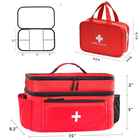 First Aid Bag, Medical Organizer Storage,Medication Bottle Organizer Empty with Shoulder Strap for Home Storage and Travel,Red