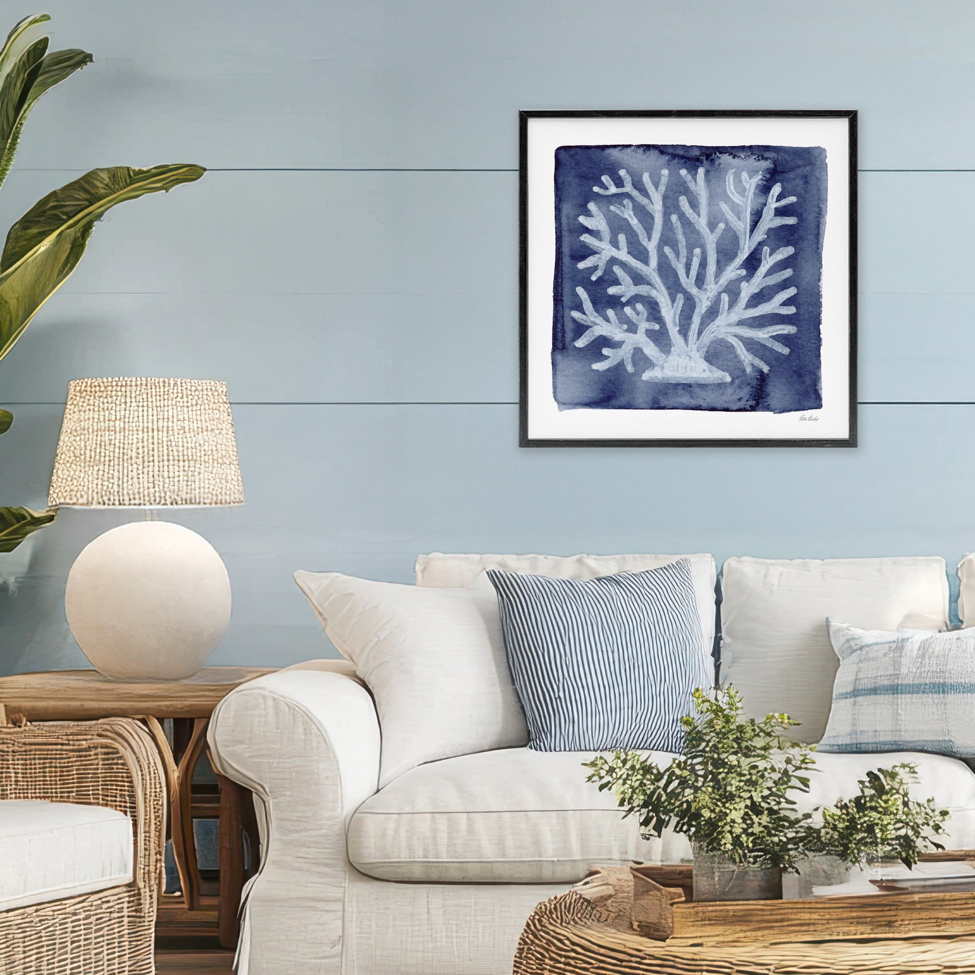 Stupell Industries White Coral on Indigo Black Framed Giclee Art, design by Patti Bishop