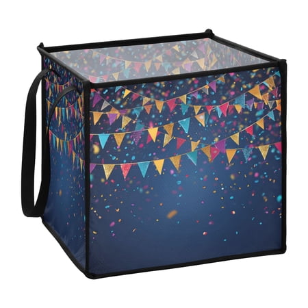 Home Organizer Foldable Fabric Storage Bin With Handle Colorful Flags