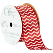 Offray Ribbon, Chevron Red 1 1/2 inch Single Face Satin Polyester Ribbon, 9 feet