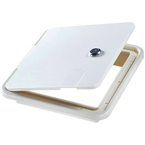 RV Designer B152 White Rectangular Locking RV Cable Hatch - 8.5" x 8" x 1.5"