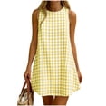 thumbnail image 3 of VBVC Women's Cotton Gingham Tank Mini Dress, Ladies' Crew Neck A-Line Plaid Shift Dresses, Sleeveless Summer Beach Vacation Dress For Women,Yellow,S-2XL, 3 of 10