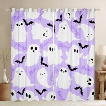 jejeloiu Halloween Ghost Bat Black Out Curtains,Trick Or Treat Curtains Pack of 2 (42x63 Each),Purple White Bedroom Curtains For Children,Microfiber Bedroom Decor