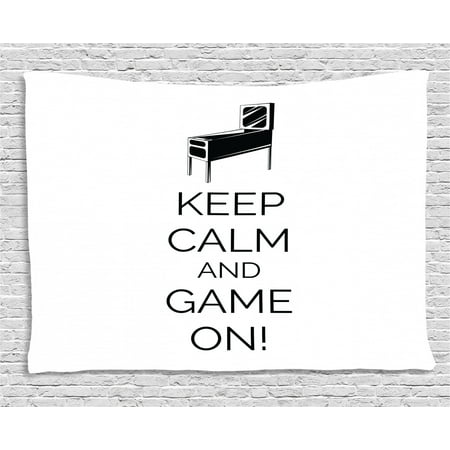 Keep Calm Tapestry, Pinball Machine Arcade Room Concept Keep Calm And Game On Fun Entertainment, Wall Hanging for Bedroom Living Room Dorm Decor, 80W X 60L Inches, Black White, by (Best Pinball Machines Of The 80s)