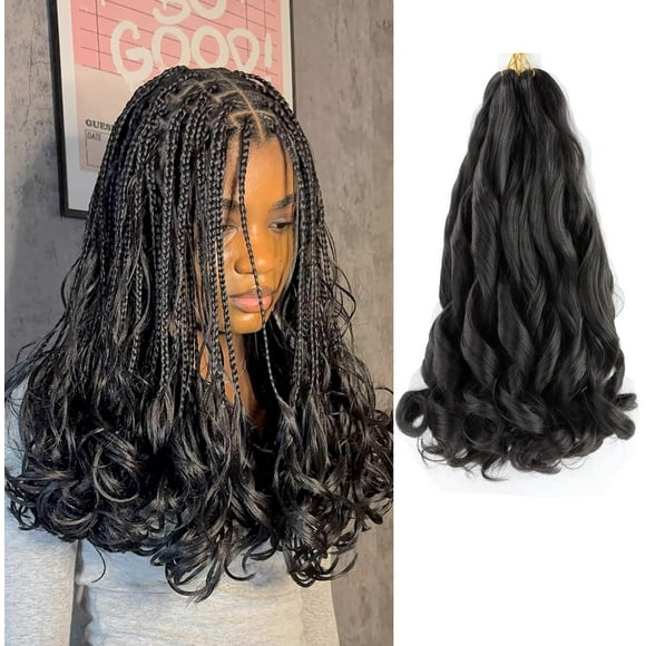 SHILIU-French Curly Braiding Hair 18 Inch 5 Packs French Curl Braids Pre Stretched Bouncy Braids Loose Wavy Braid Hair Synthetic Hair Extensions For Women (2#, 18inch)
