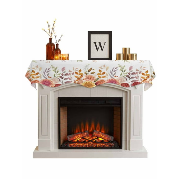 Fall Flowers Fireplace Mantle Scarf, Country Autumn Leaves Thanksgiving Plant Mantel Cover Table Runner for Home Living Room Door Window, Indoor Outdoor Holiday Party Decor 17" x 60"